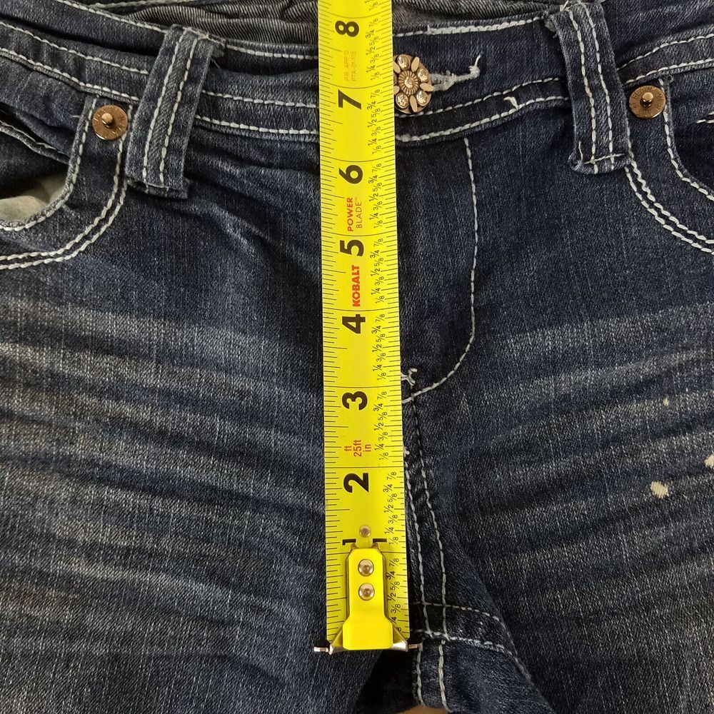 Twenty One Black Jeans Juniors 9 Blue Low Rise Curvy Flare Distressed Denim - Picture 4 of 16